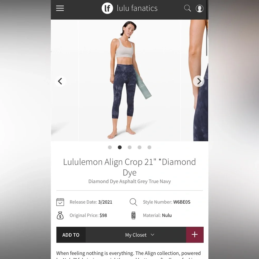 Lululemon Align Crop 21" *Diamond Dye Diamond Dye Asphalt Grey True Navy Size 2 - Picture 14 of 14